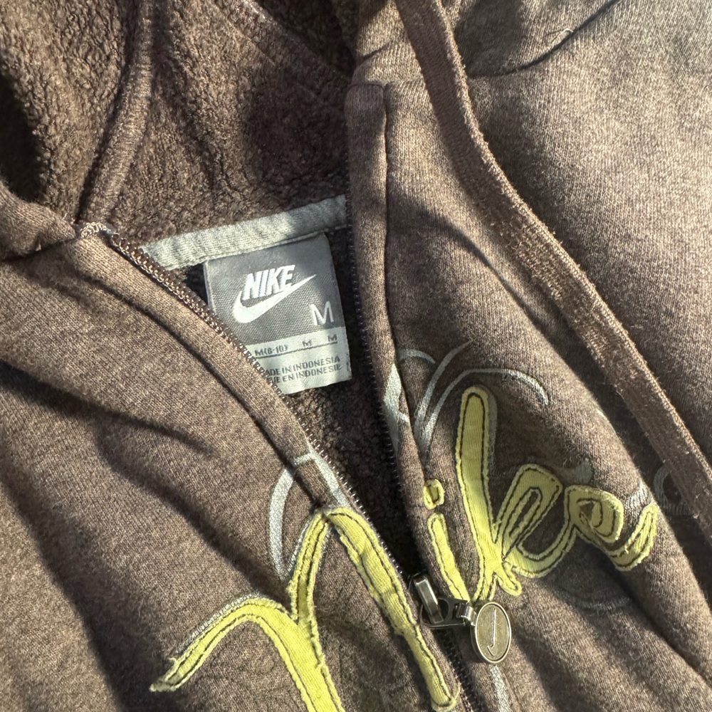 Nike Chocolate Brown Hoodie with Lime Details Sz M